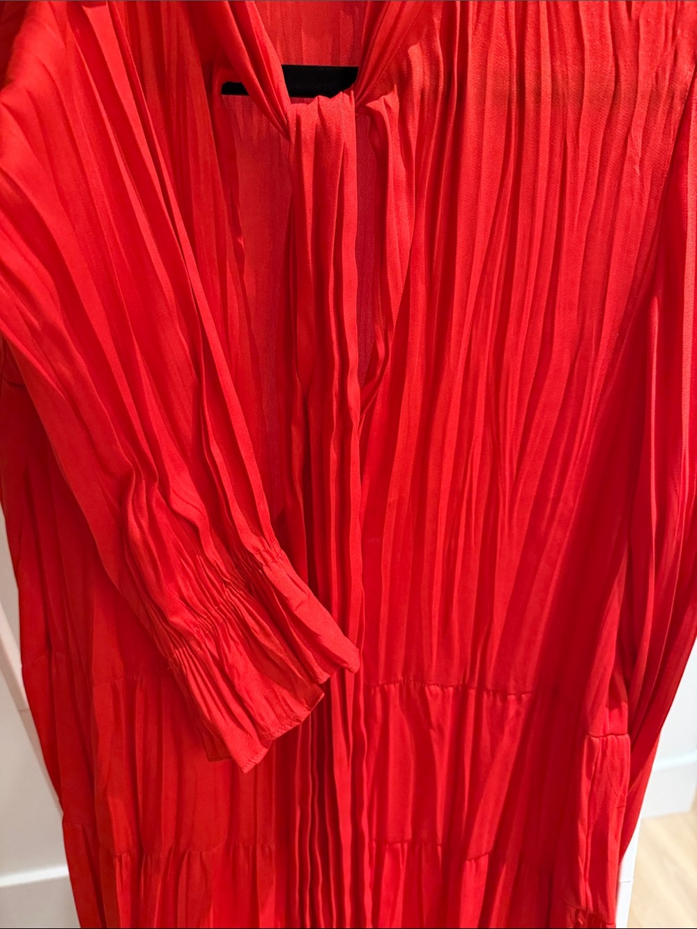 Zara Red Pleated Tiered Maxi Dress with Neck Tie - Picture 6 of 6